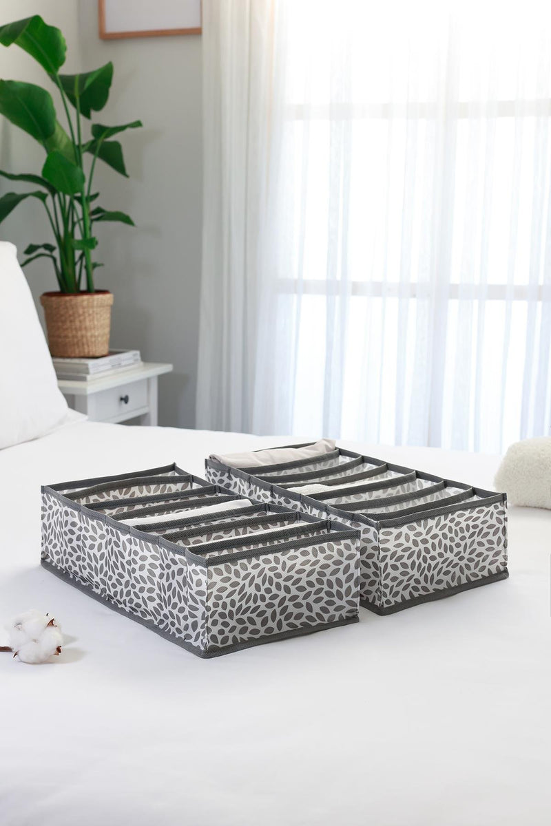 REKHOME 2'li Set Yaprak Gri 7 Bölmeli Dolap Çekmece İçi Akordiyon Tipi Katlanır Çamaşır Düzenleyici Organizer