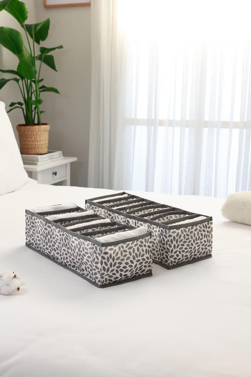 REKHOME 2'li Set Yaprak Gri 8 Bölmeli Dolap Çekmece İçi Akordiyon Tipi Katlanır Çamaşır Düzenleyici Organizer