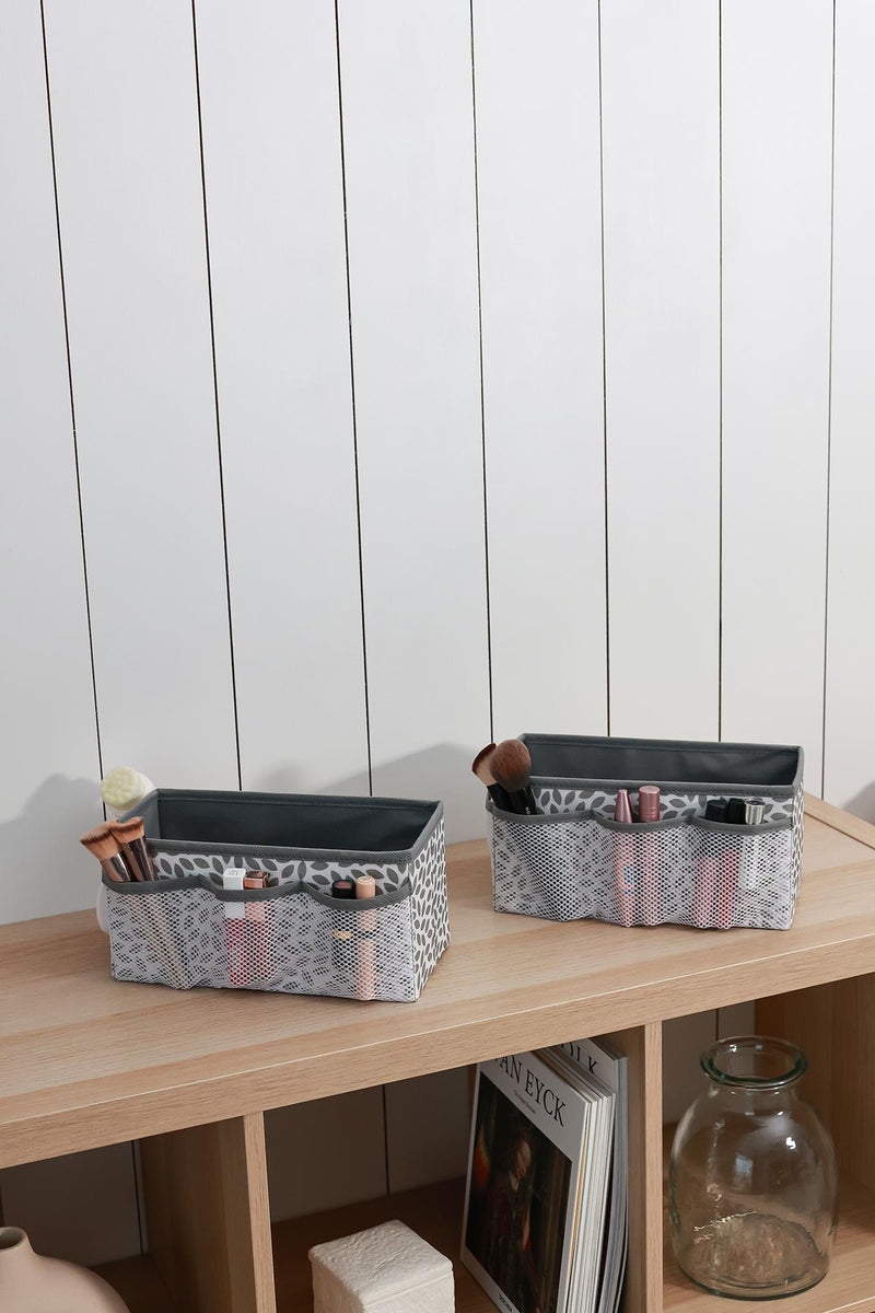REKHOME 2'li Set Yaprak Gri Makyaj Kozmetik Düzenleyici Organizer Makyaj Kutusu
