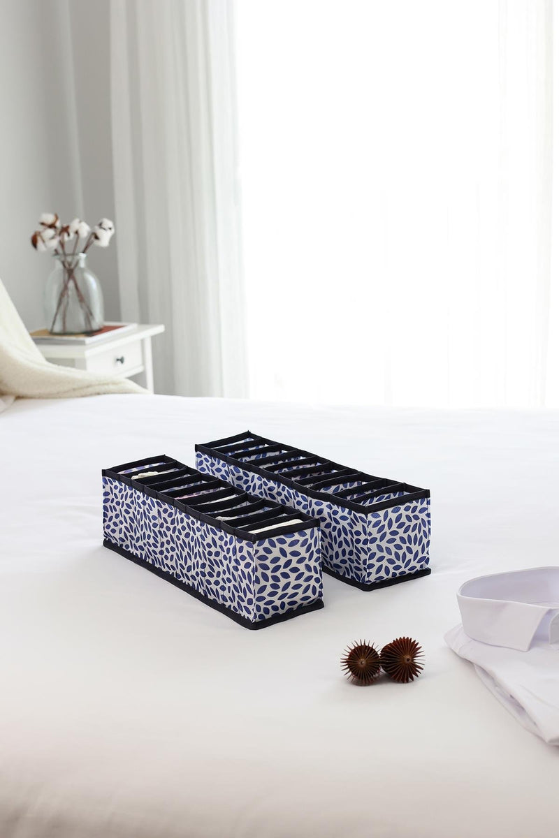 REKHOME 2'li Set Yaprak Lacivert 10 Bölmeli Dolap Çekmece İçi Akordiyon Tipi Katlanır Çamaşır Düzenleyici Organizer