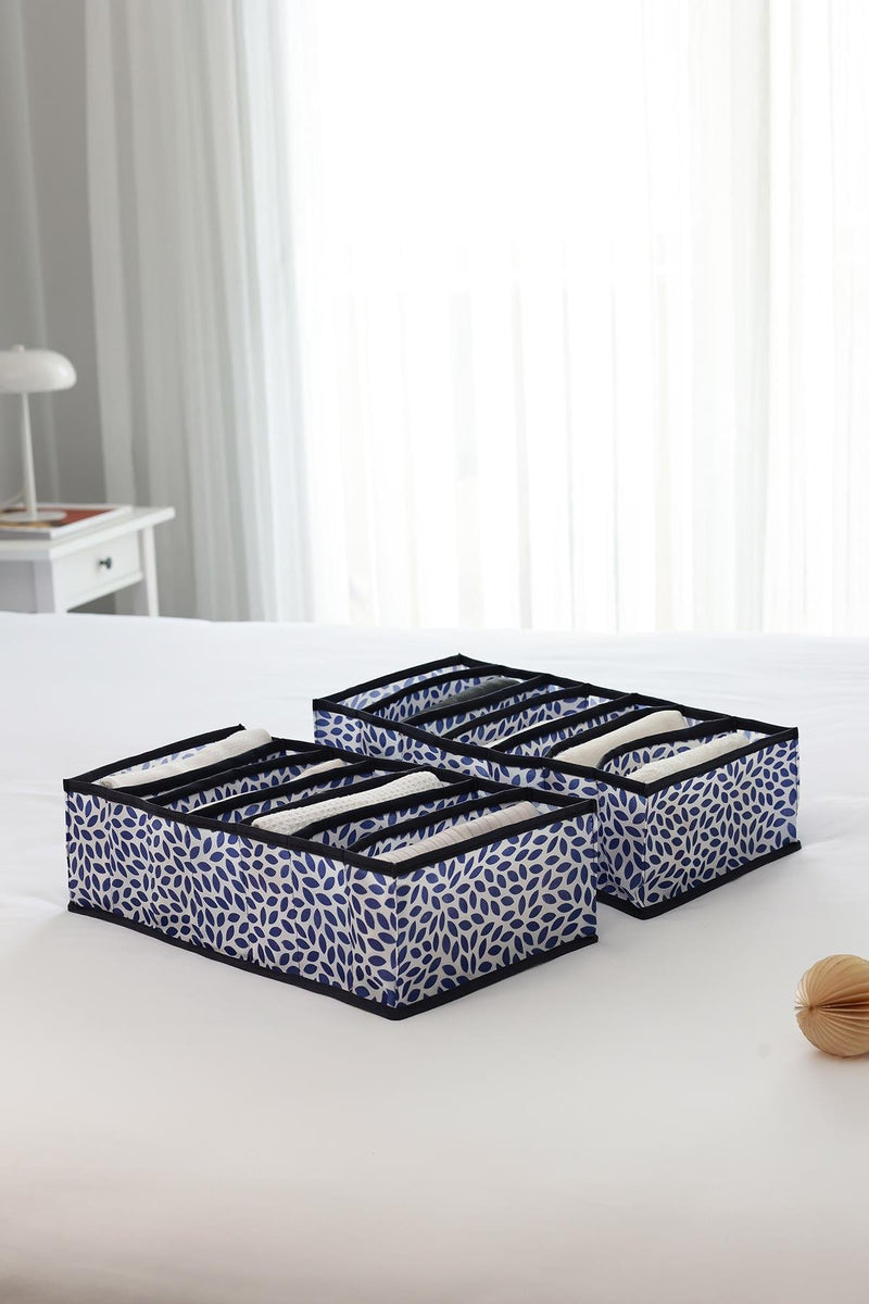 REKHOME 2'li Set Yaprak Lacivert 7 Bölmeli Dolap Çekmece İçi Akordiyon Tipi Katlanır Çamaşır Düzenleyici Organizer