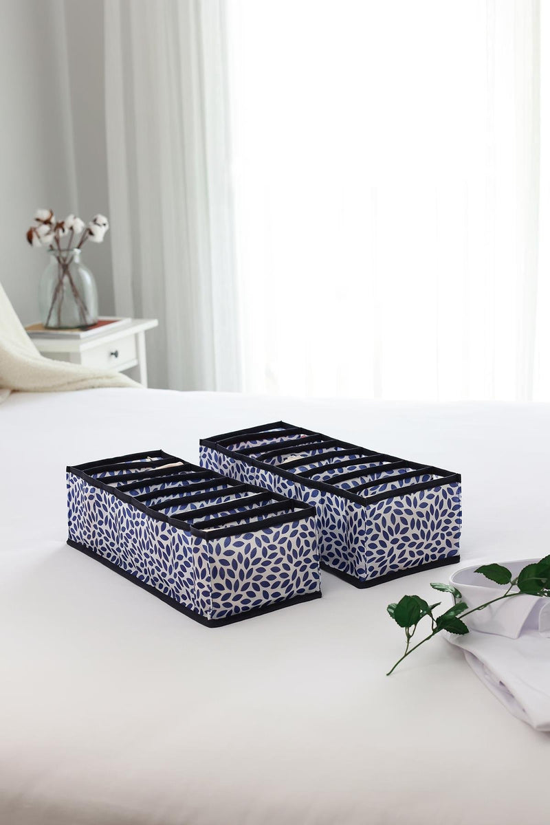 REKHOME 2'li Set Yaprak Lacivert 8 Bölmeli Dolap Çekmece İçi Akordiyon Tipi Katlanır Çamaşır Düzenleyici Organizer