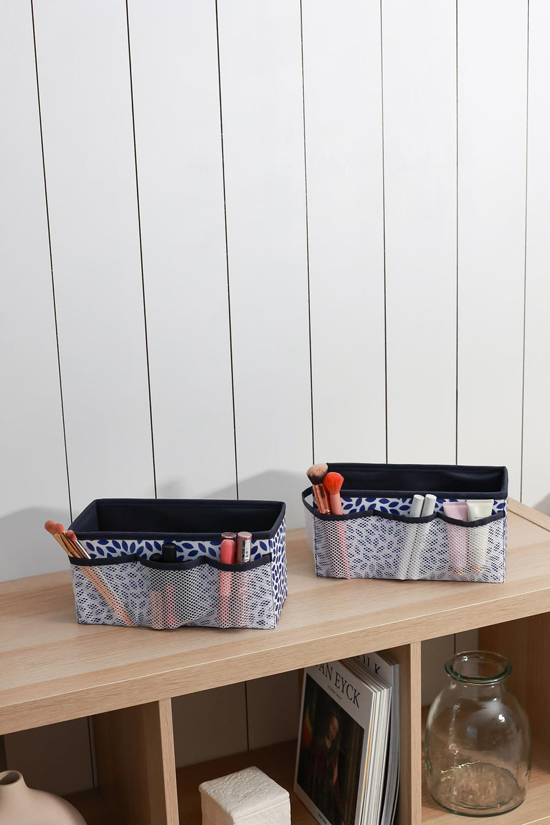 REKHOME 2'li Set Yaprak Lacivert Makyaj Kozmetik Düzenleyici Organizer Makyaj Kutusu