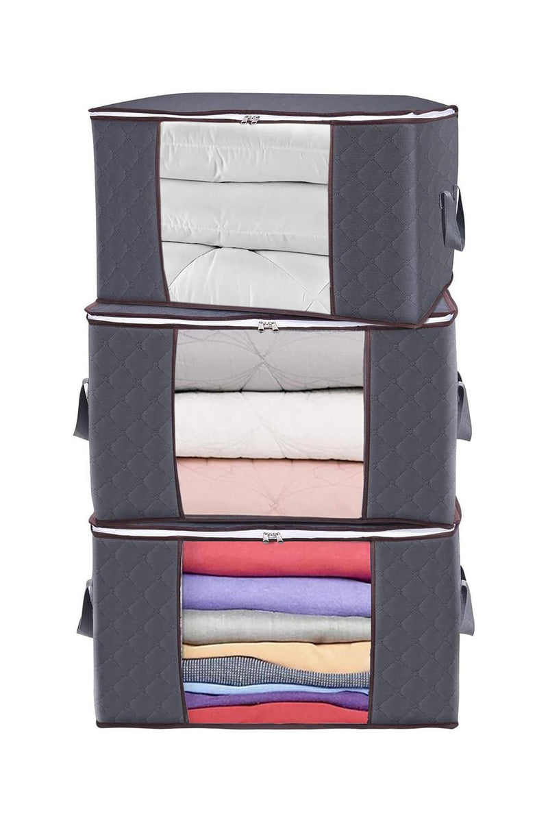 REKHOME 3 Adet Pencereli Gri Büyük Boy Yastık Yorgan Kazak Hurcu / 75x40x40