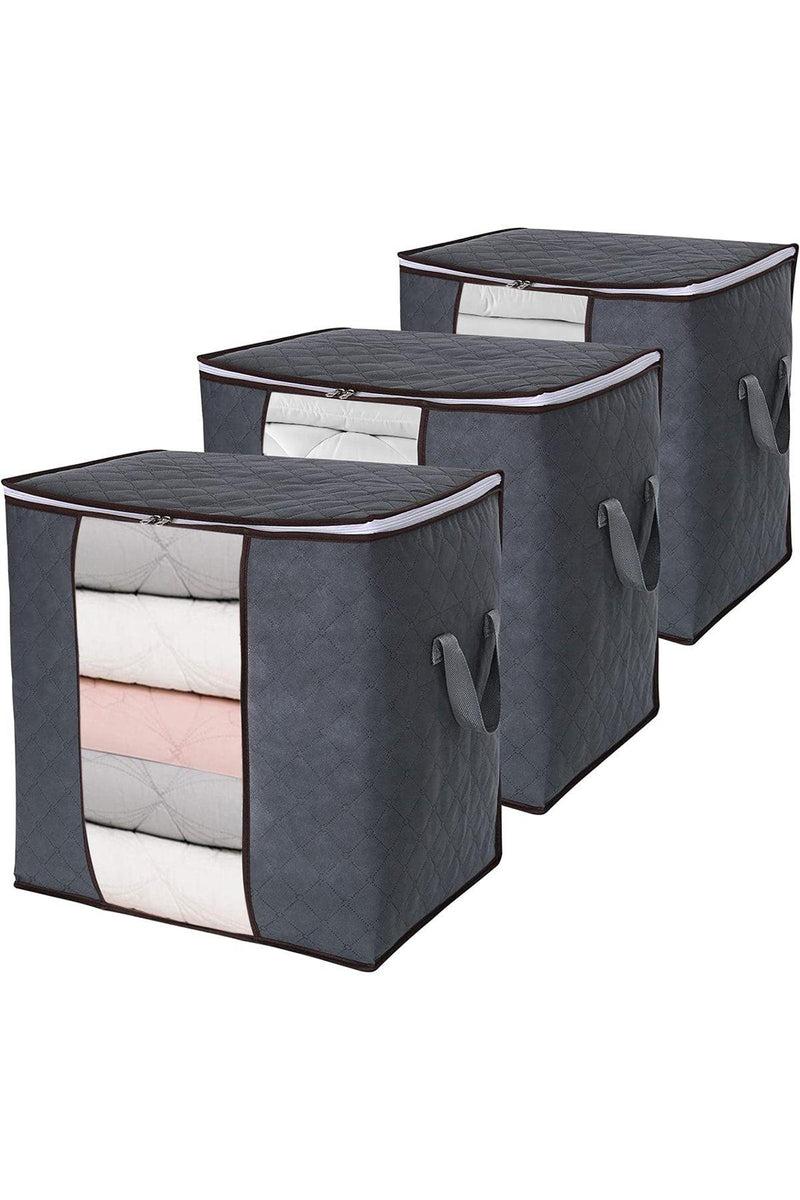 REKHOME 3 Adet Pencereli Gri Yastık Yorgan Kazak Hurcu / 50x50x36