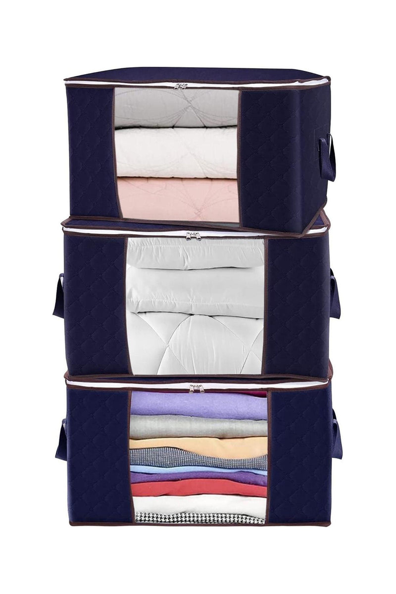 REKHOME 3 Adet Pencereli Lacivert Büyük Boy Yastık Yorgan Kazak Hurcu / 75x40x40