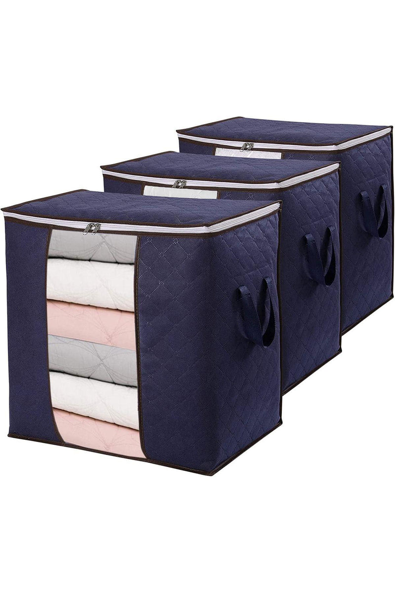 REKHOME 3 Adet Pencereli Lacivert Yastık Yorgan Kazak Hurcu / 50x50x36