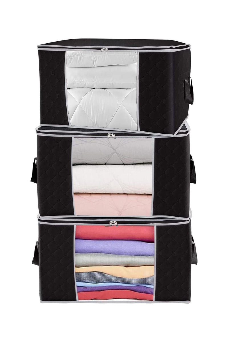 REKHOME 3 Adet Pencereli Siyah Büyük Boy Yastık Yorgan Kazak Hurcu / 75x40x40