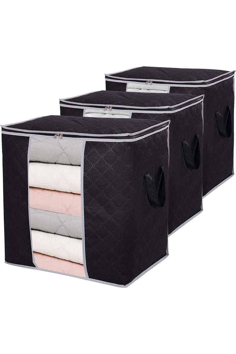 REKHOME 3 Adet Pencereli Siyah Yastık Yorgan Kazak Hurcu / 50x50x36