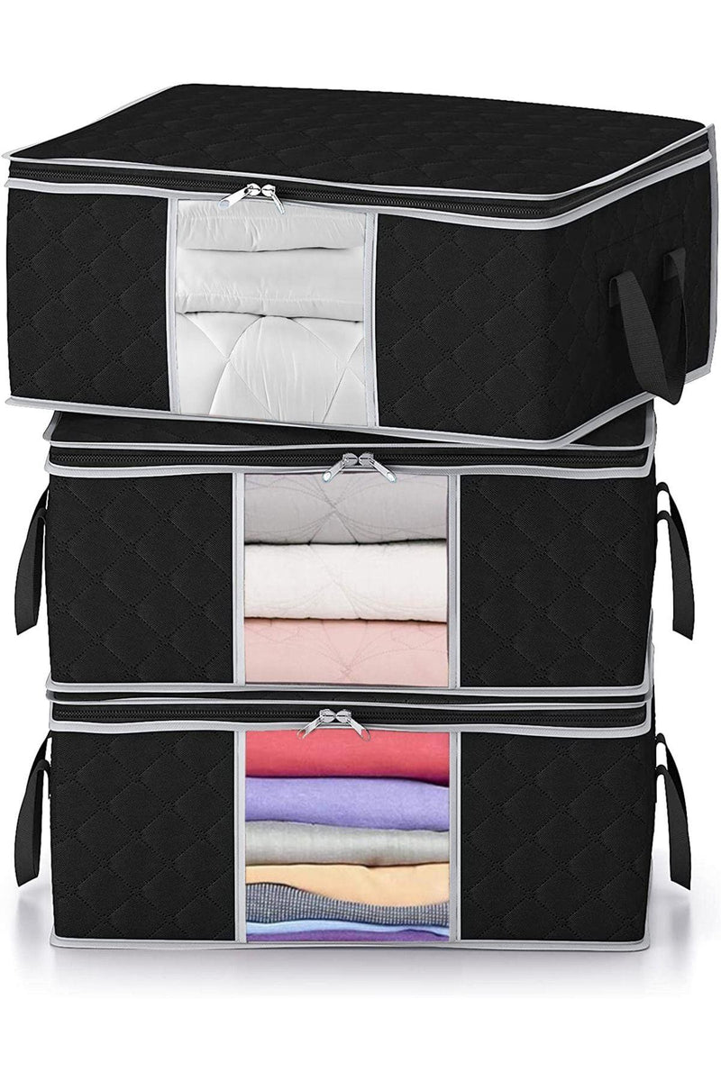 REKHOME 3 Adet Siyah Pencereli Baza Altı Kazak Pike Battaniye Giysi Kıyafet Hurcu / 52x28x21