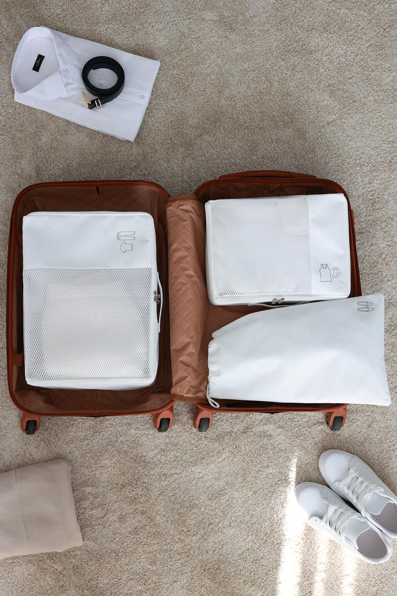 REKHOME 3'lü Beyaz Valiz Düzenleyici Bavul İçi Organizer Set Seyehat Hurcu