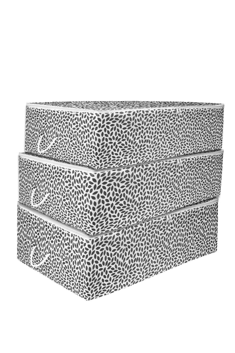 REKHOME 3'lü Büyük Boy Baza Altı Gri Yaprak Baskılı Hurç Set / 62x46x22