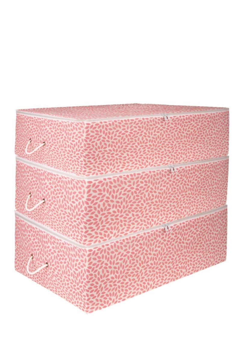 REKHOME 3'lü Büyük Boy Baza Altı Pudra Yaprak Baskılı Hurç Set / 62x46x22