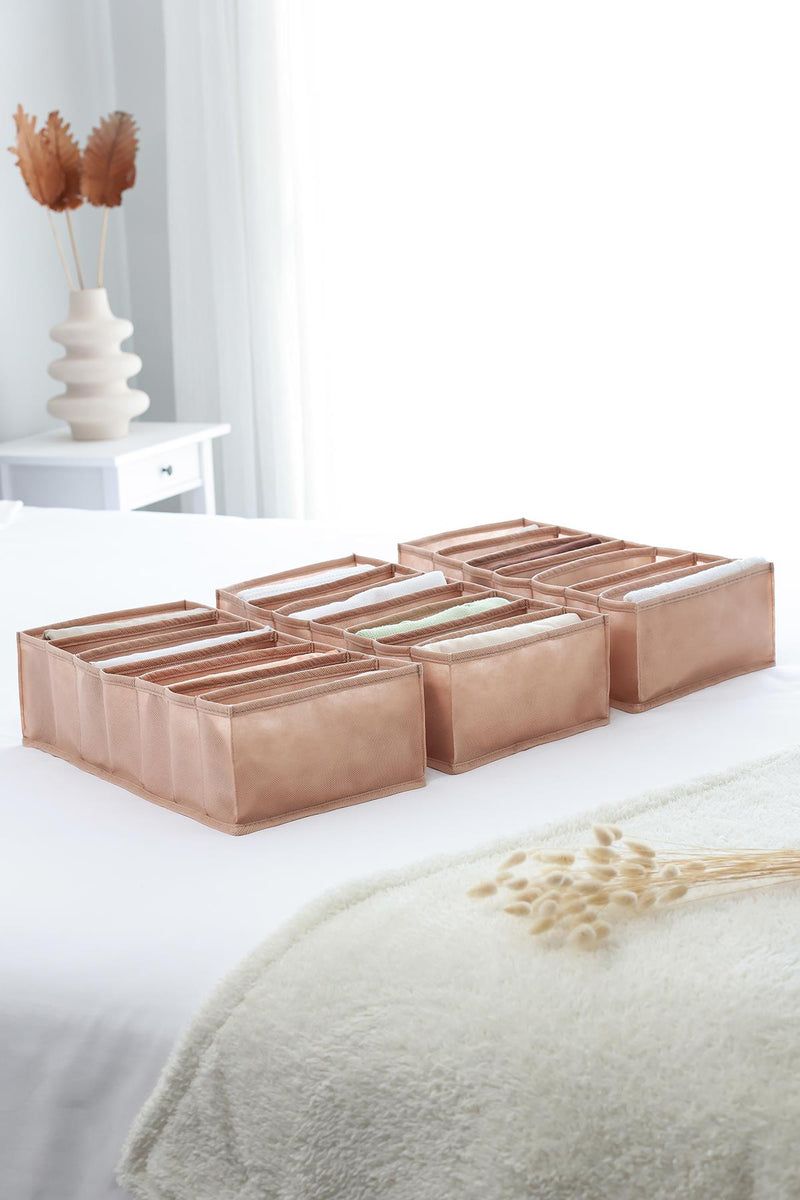 REKHOME 3'lü Set Bej 7 Bölmeli Dolap Çekmece İçi Akordiyon Tipi Katlanır Çamaşır Düzenleyici Organizer