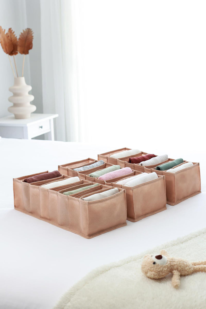 REKHOME 3'lü Set Bej 8 Bölmeli Dolap Çekmece İçi Akordiyon Tipi Katlanır Çamaşır Düzenleyici Organizer