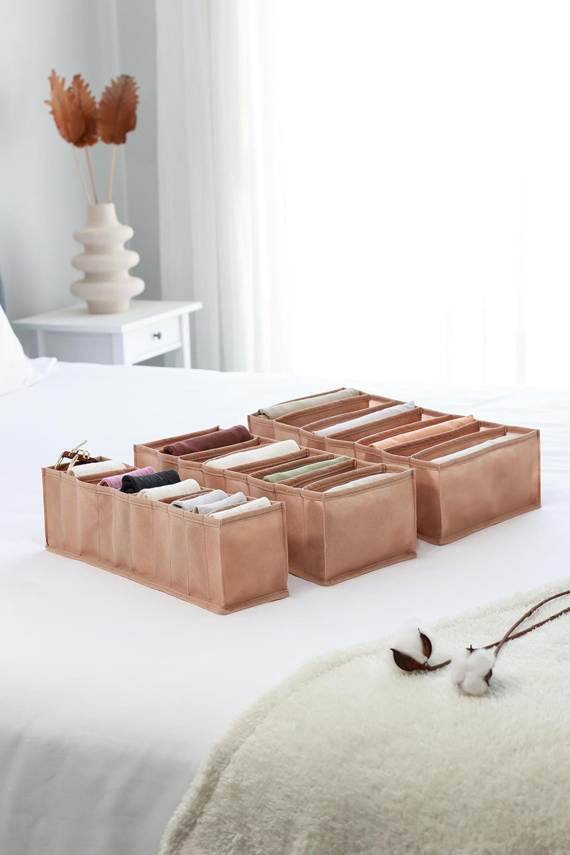 REKHOME 3'lü Set Bej Dolap Çekmece İçi Akordiyon Tipi Katlanır Çamaşır Düzenleyici Organizer