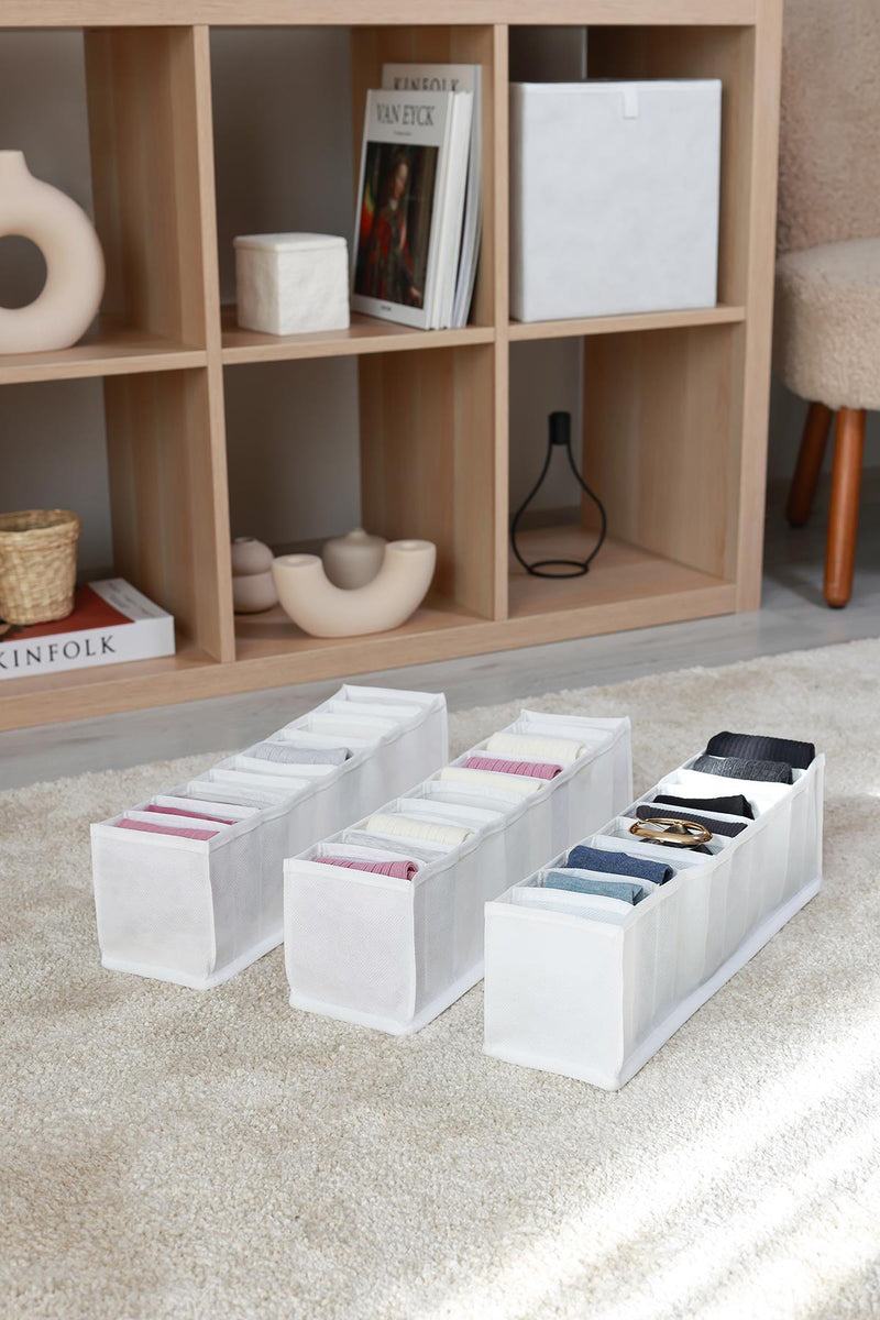 REKHOME 3'lü Set Beyaz 10 Bölmeli Dolap Çekmece İçi Akordiyon Tipi Katlanır Çamaşır Düzenleyici Organizer