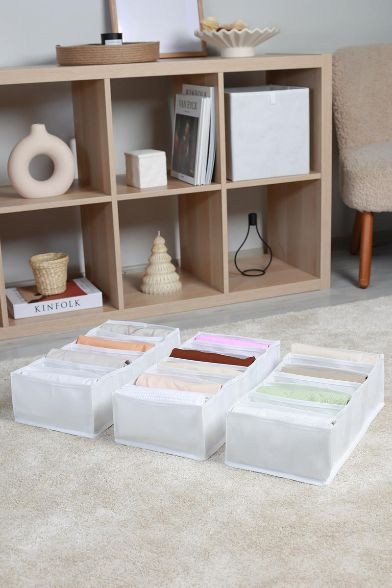 REKHOME 3'lü Set Beyaz 7 Bölmeli Dolap Çekmece İçi Akordiyon Tipi Katlanır Çamaşır Düzenleyici Organizer
