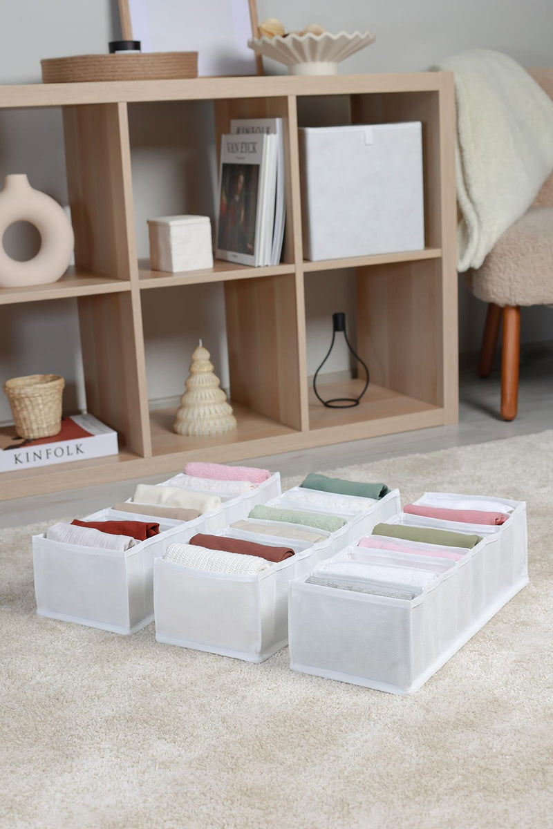REKHOME 3'lü Set Beyaz 8 Bölmeli Dolap Çekmece İçi Akordiyon Tipi Katlanır Çamaşır Düzenleyici Organizer