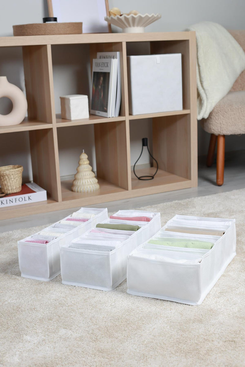 REKHOME 3'lü Set Beyaz Dolap Çekmece İçi Akordiyon Tipi Katlanır Çamaşır Düzenleyici Organizer