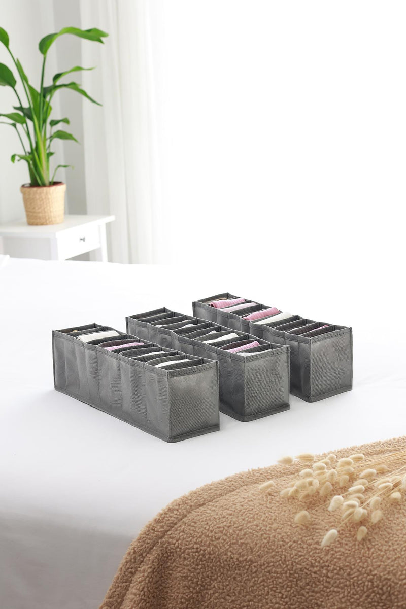 REKHOME 3'lü Set Gri 10 Bölmeli Dolap Çekmece İçi Akordiyon Tipi Katlanır Çamaşır Düzenleyici Organizer
