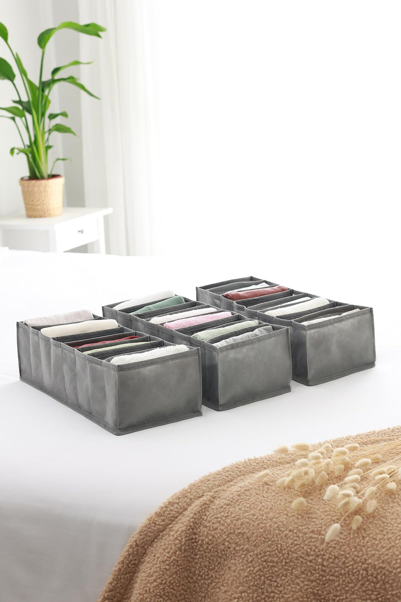 REKHOME 3'lü Set Gri 8 Bölmeli Dolap Çekmece İçi Akordiyon Tipi Katlanır Çamaşır Düzenleyici Organizer