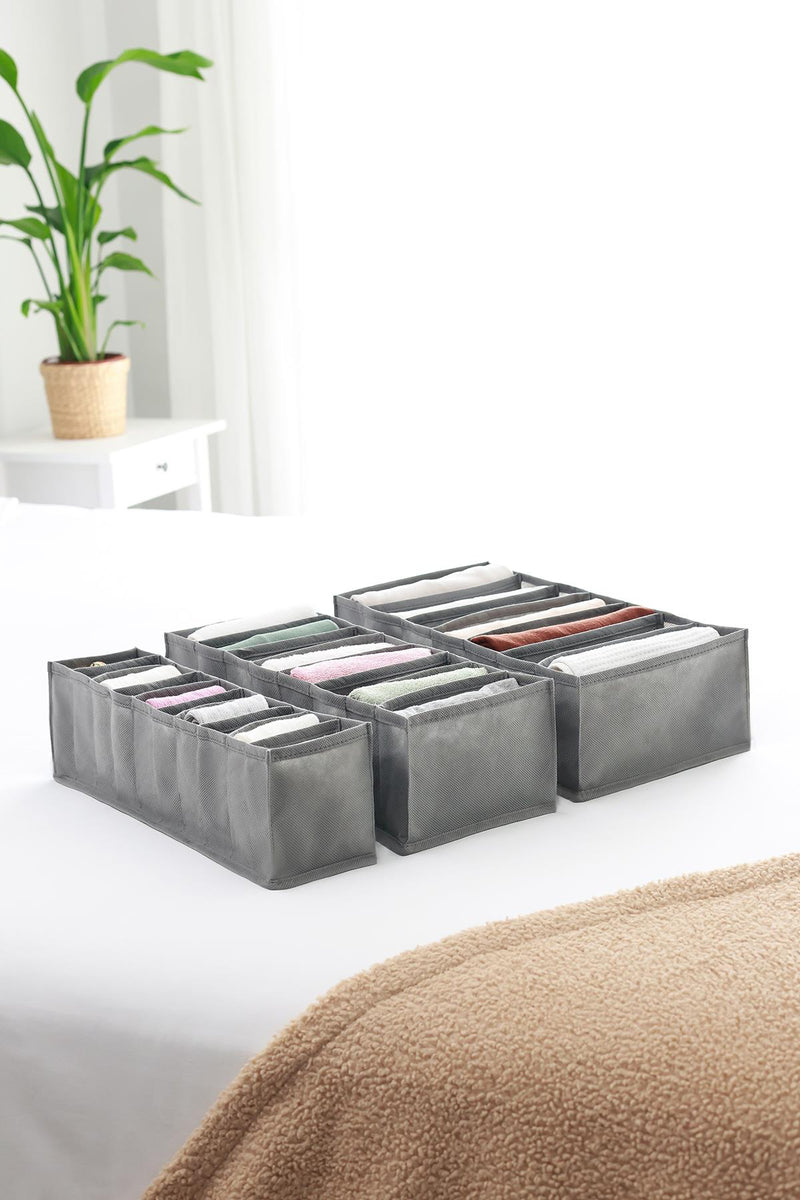 REKHOME 3'lü Set Gri Dolap Çekmece İçi Akordiyon Tipi Katlanır Çamaşır Düzenleyici Organizer