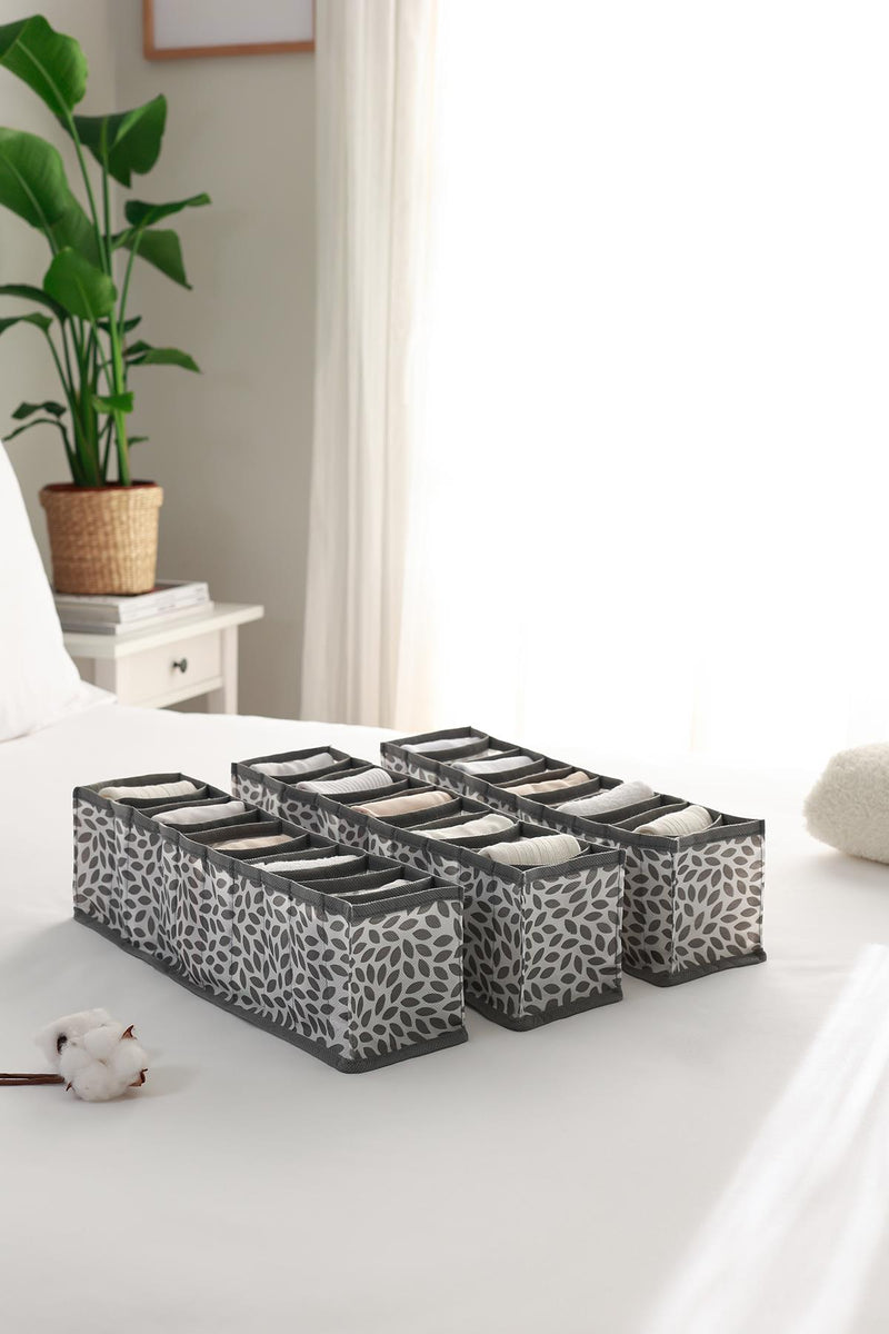 REKHOME 3'lü Set Yaprak Gri 10 Bölmeli Dolap Çekmece İçi Akordiyon Tipi Katlanır Çamaşır Düzenleyici Organizer