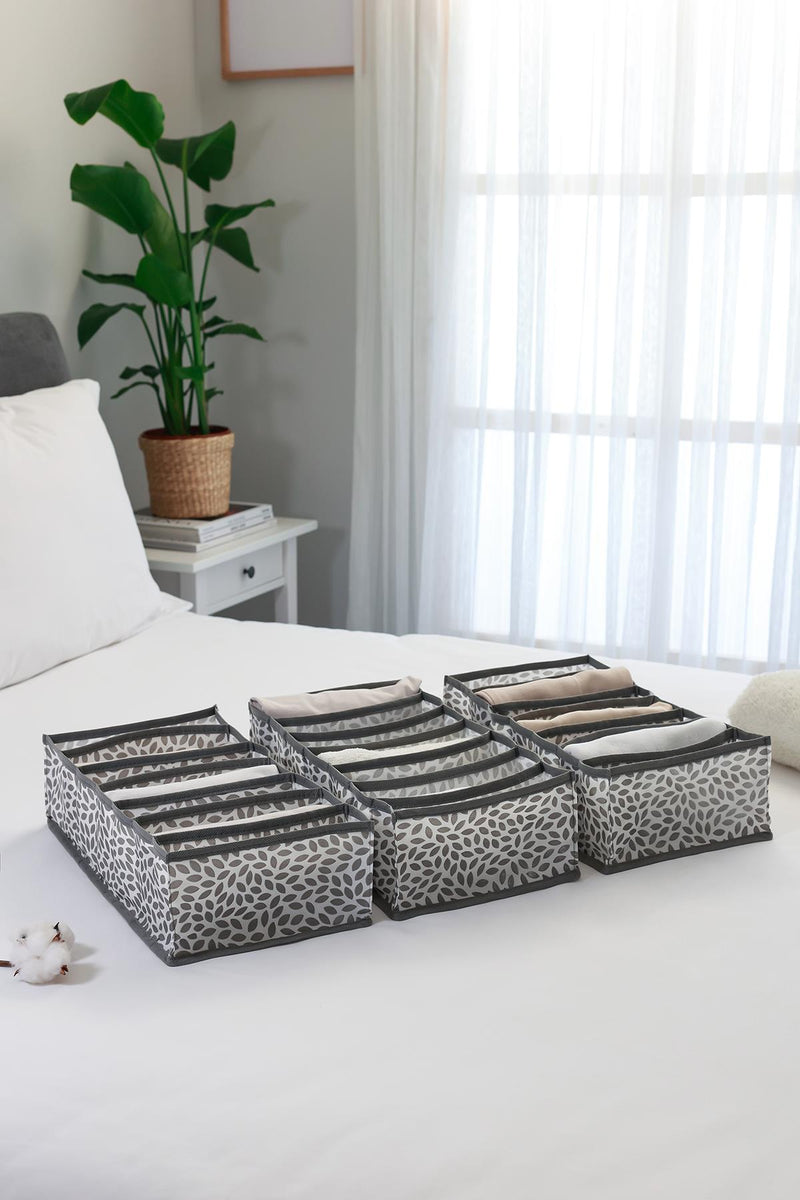 REKHOME 3'lü Set Yaprak Gri 7 Bölmeli Dolap Çekmece İçi Akordiyon Tipi Katlanır Çamaşır Düzenleyici Organizer