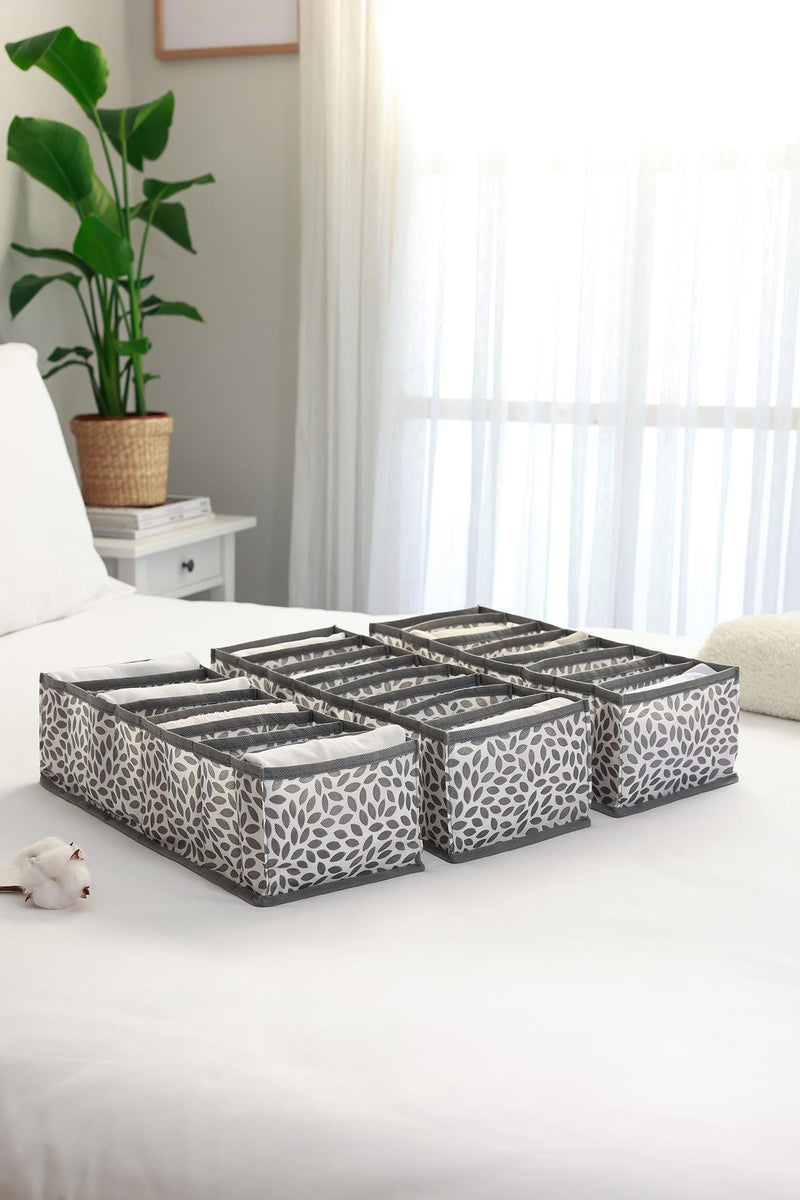 REKHOME 3'lü Set Yaprak Gri 8 Bölmeli Dolap Çekmece İçi Akordiyon Tipi Katlanır Çamaşır Düzenleyici Organizer