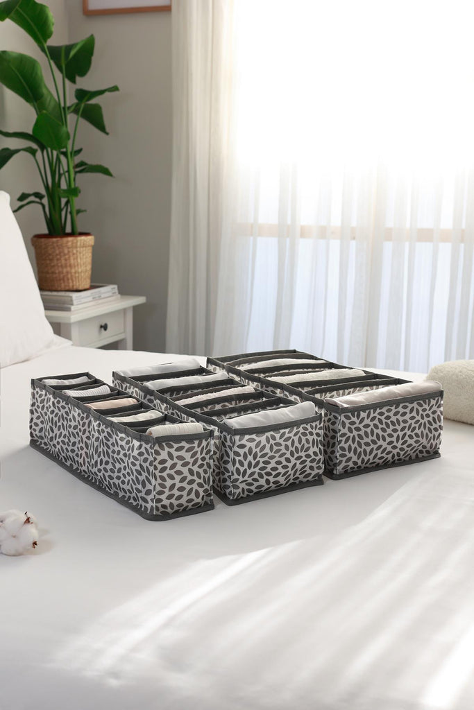 REKHOME 3'lü Set Yaprak Gri Dolap Çekmece İçi Akordiyon Tipi Katlanır Çamaşır Düzenleyici Organizer