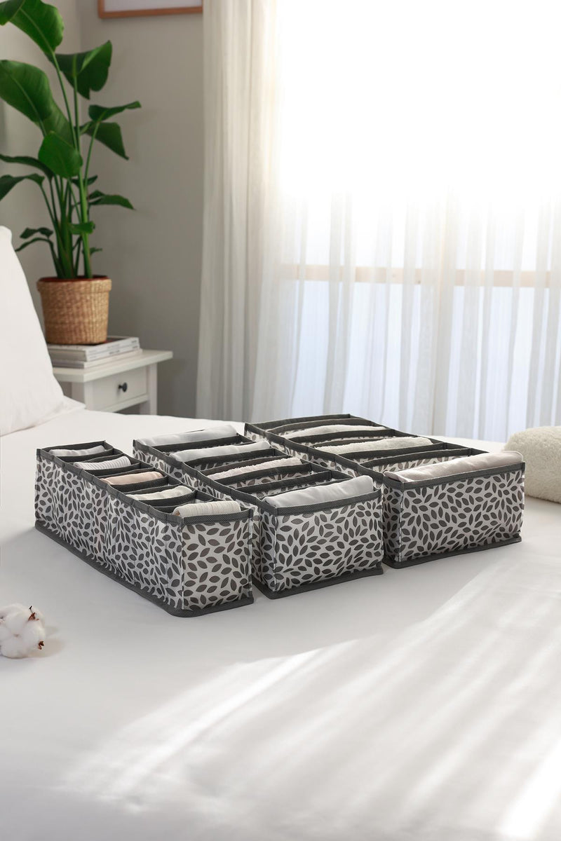 REKHOME 3'lü Set Yaprak Gri Dolap Çekmece İçi Akordiyon Tipi Katlanır Çamaşır Düzenleyici Organizer