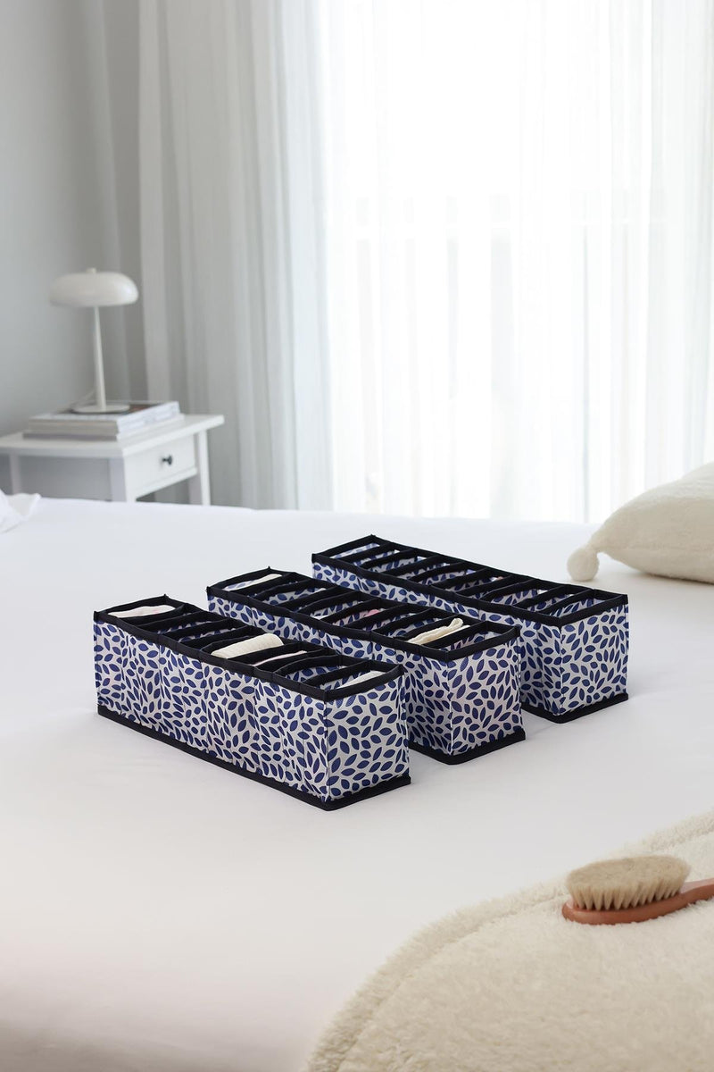 REKHOME 3'lü Set Yaprak Lacivert 10 Bölmeli Dolap Çekmece İçi Akordiyon Tipi Katlanır Çamaşır Düzenleyici Organizer