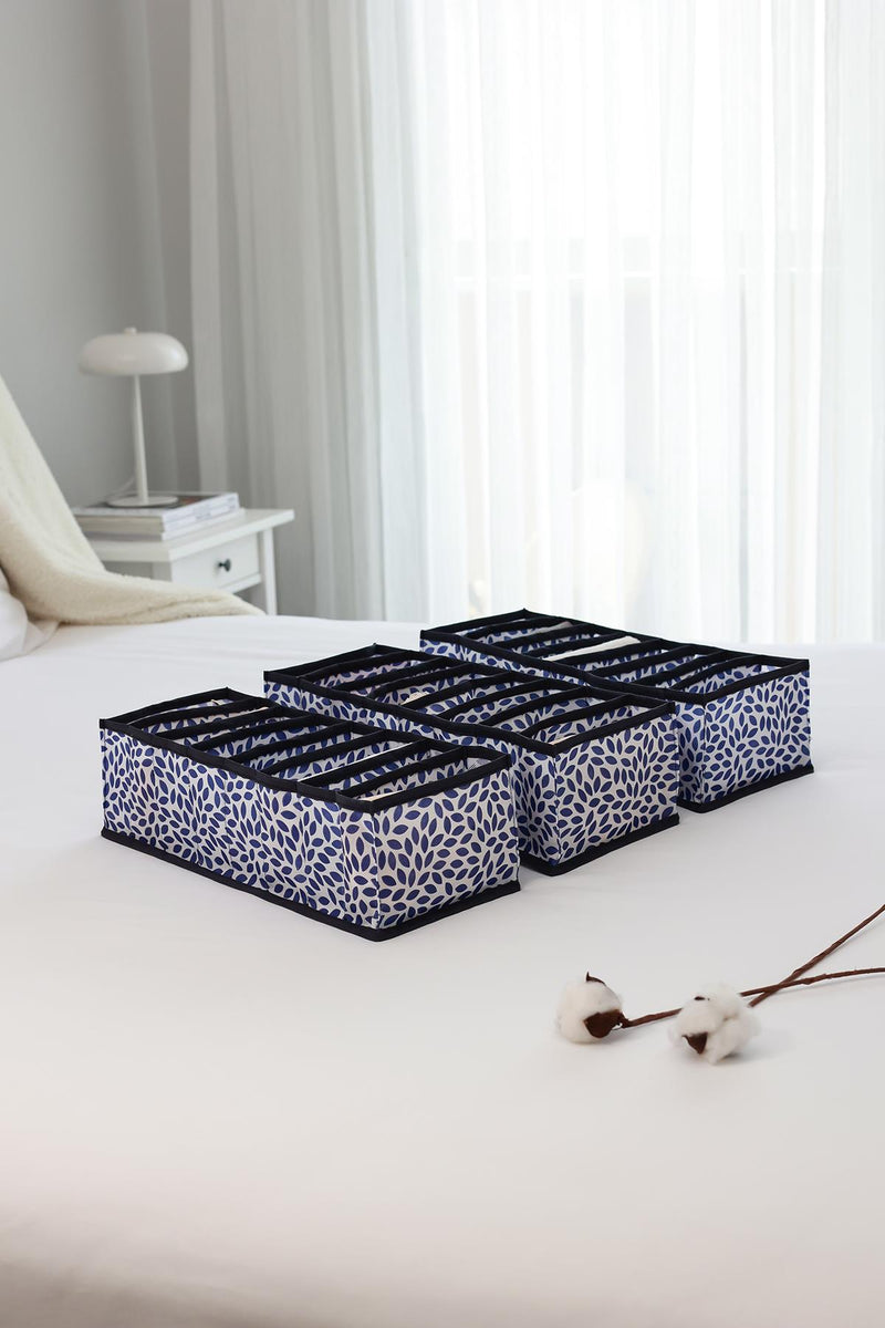 REKHOME 3'lü Set Yaprak Lacivert 8 Bölmeli Dolap Çekmece İçi Akordiyon Tipi Katlanır Çamaşır Düzenleyici Organizer