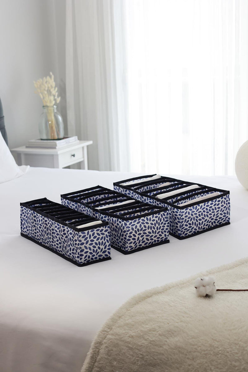 REKHOME 3'lü Set Yaprak Lacivert Dolap Çekmece İçi Akordiyon Tipi Katlanır Çamaşır Düzenleyici Organizer