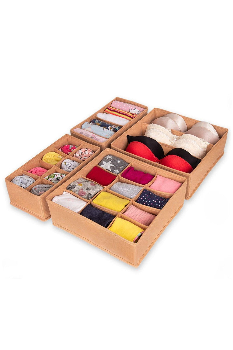 REKHOME 4'lü Bej Çocuk Odası Dolap Çekmece İçi Çamaşır Çorap Düzenleyici Petek Akordiyon Organizer