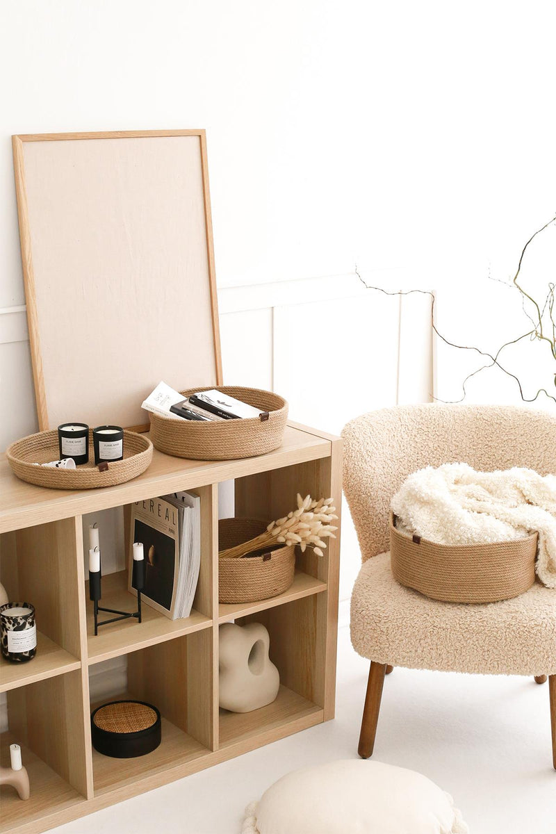 REKHOME 4'lü Jüt Halat Düzenleyici Saklama Dekoratif Hasır Sepet Organizer