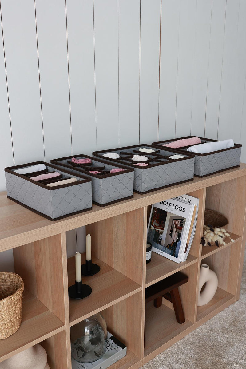 REKHOME 4'lü Kapitone Desenli Gri Çekmece Düzenleyici / 2 Adet 30.5 x 30.5 x 10.8 cm / 2 Adet 15 x 30.5 x 10.8 cm