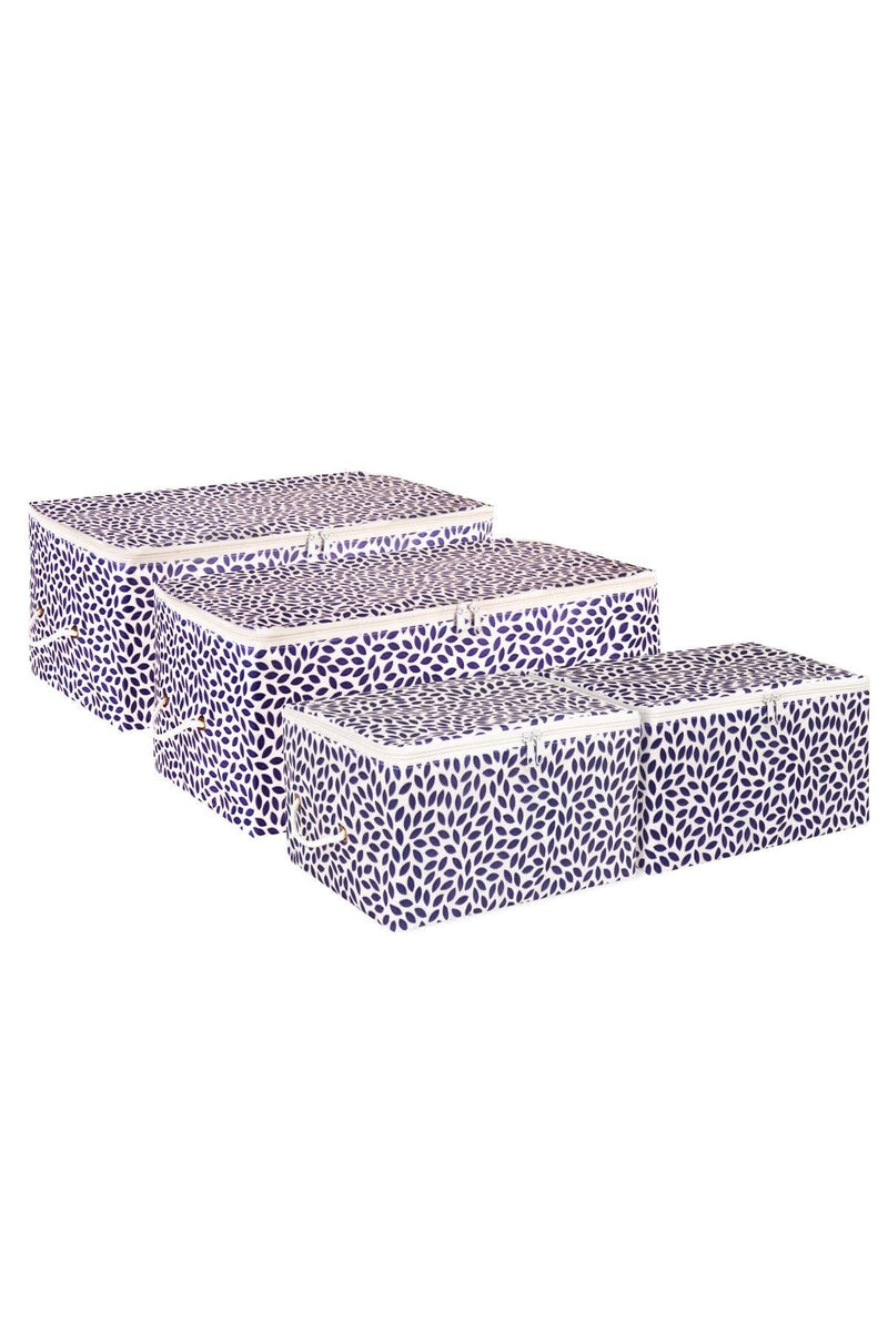 REKHOME 4'lü Lacivert Yaprak Baskılı Hurç Set