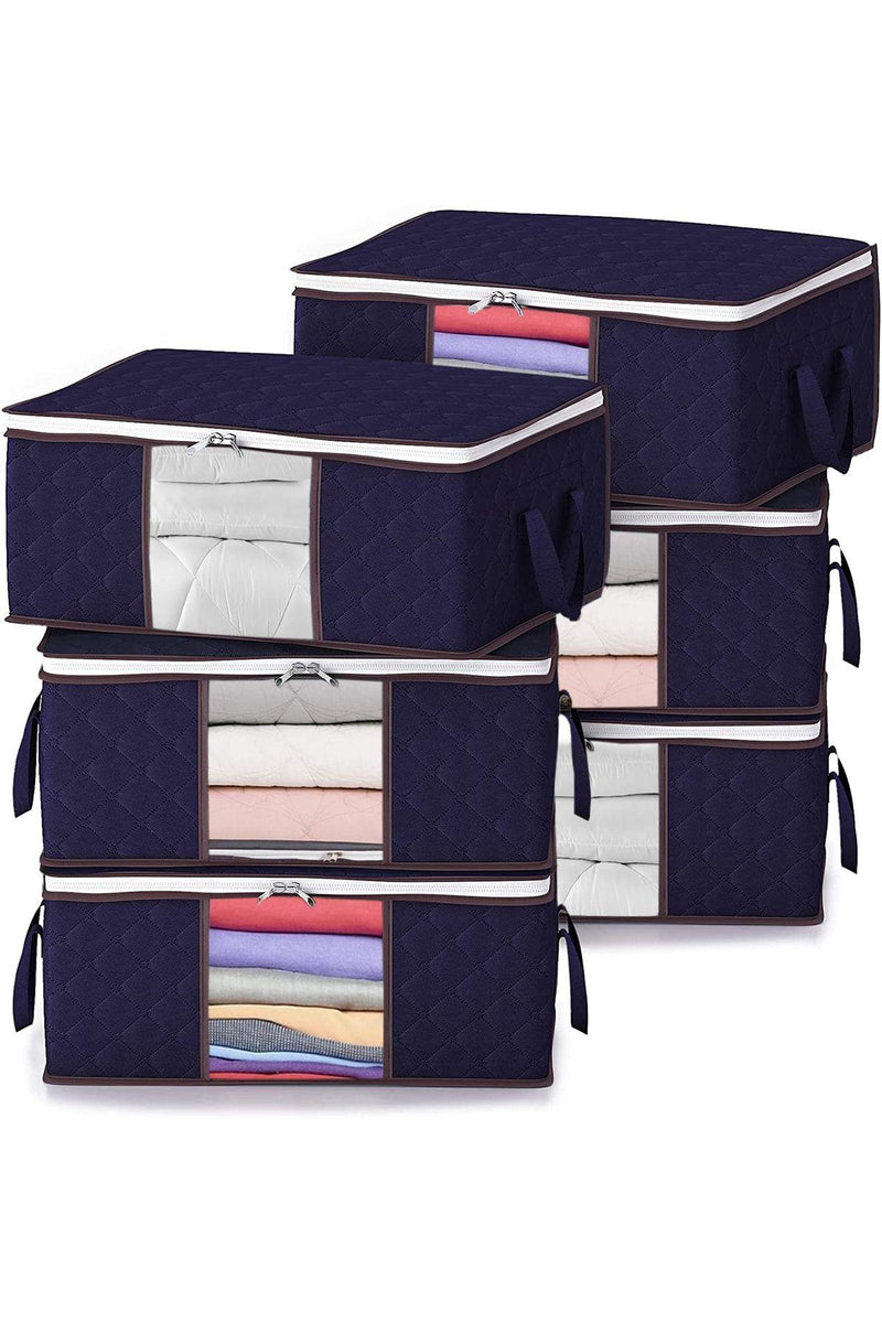 REKHOME 6 Adet Lacivert Pencereli Baza Altı Kazak Pike Battaniye Giysi Kıyafet Hurcu / 52x28x21