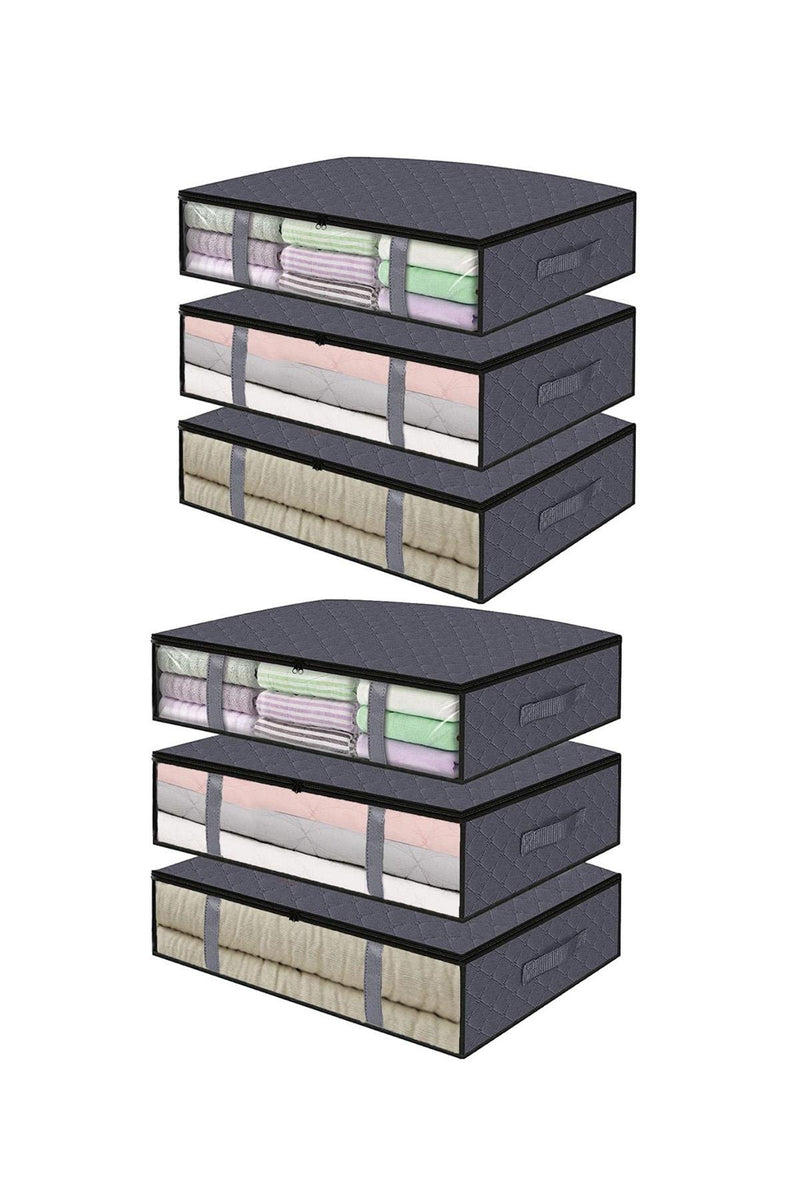 REKHOME 6 Adet Pencereli Gri Baza Altı Yastık Yorgan Kazak Hurcu / 60x45x15