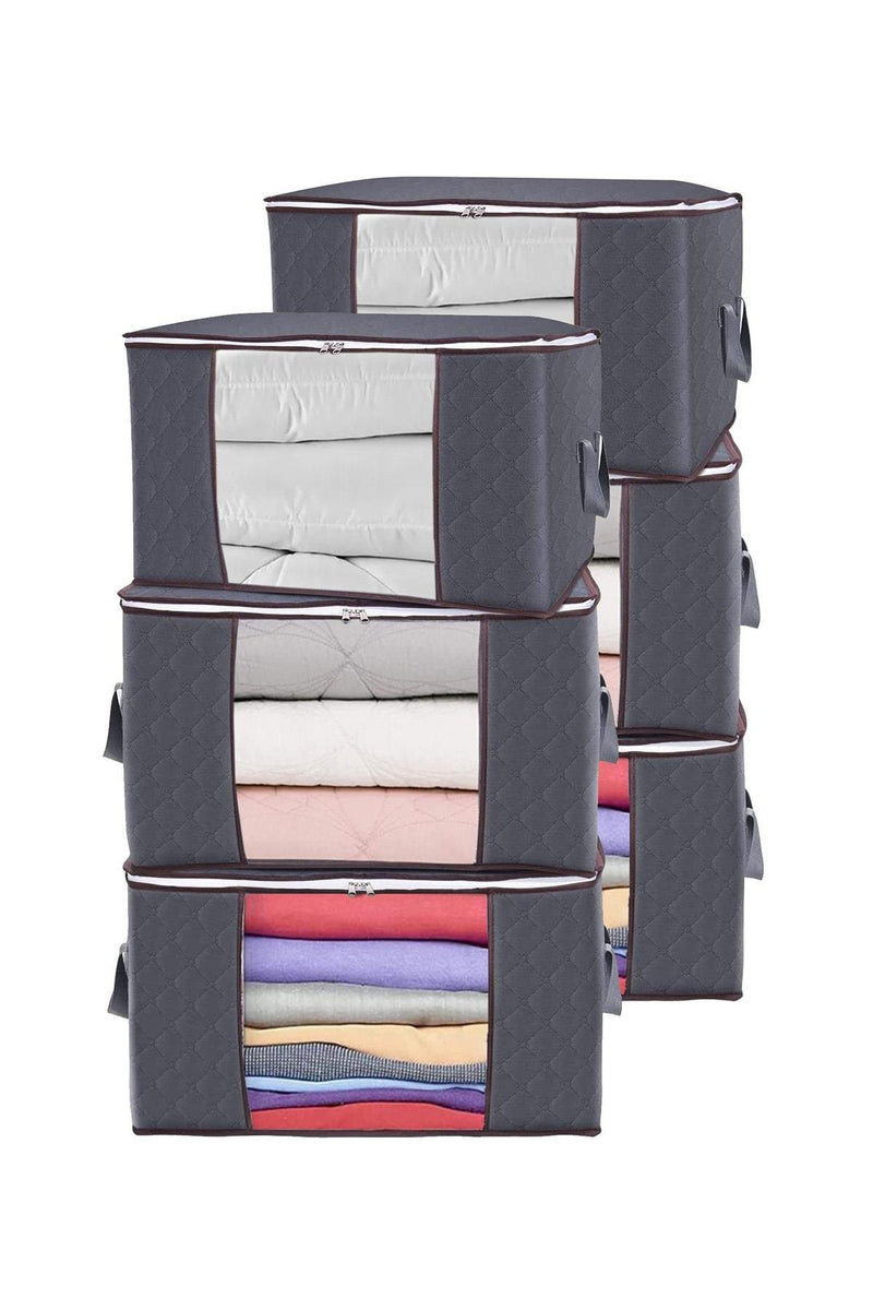 REKHOME 6 Adet Pencereli Gri Büyük Boy Yastık Yorgan Kazak Hurcu / 75x40x40