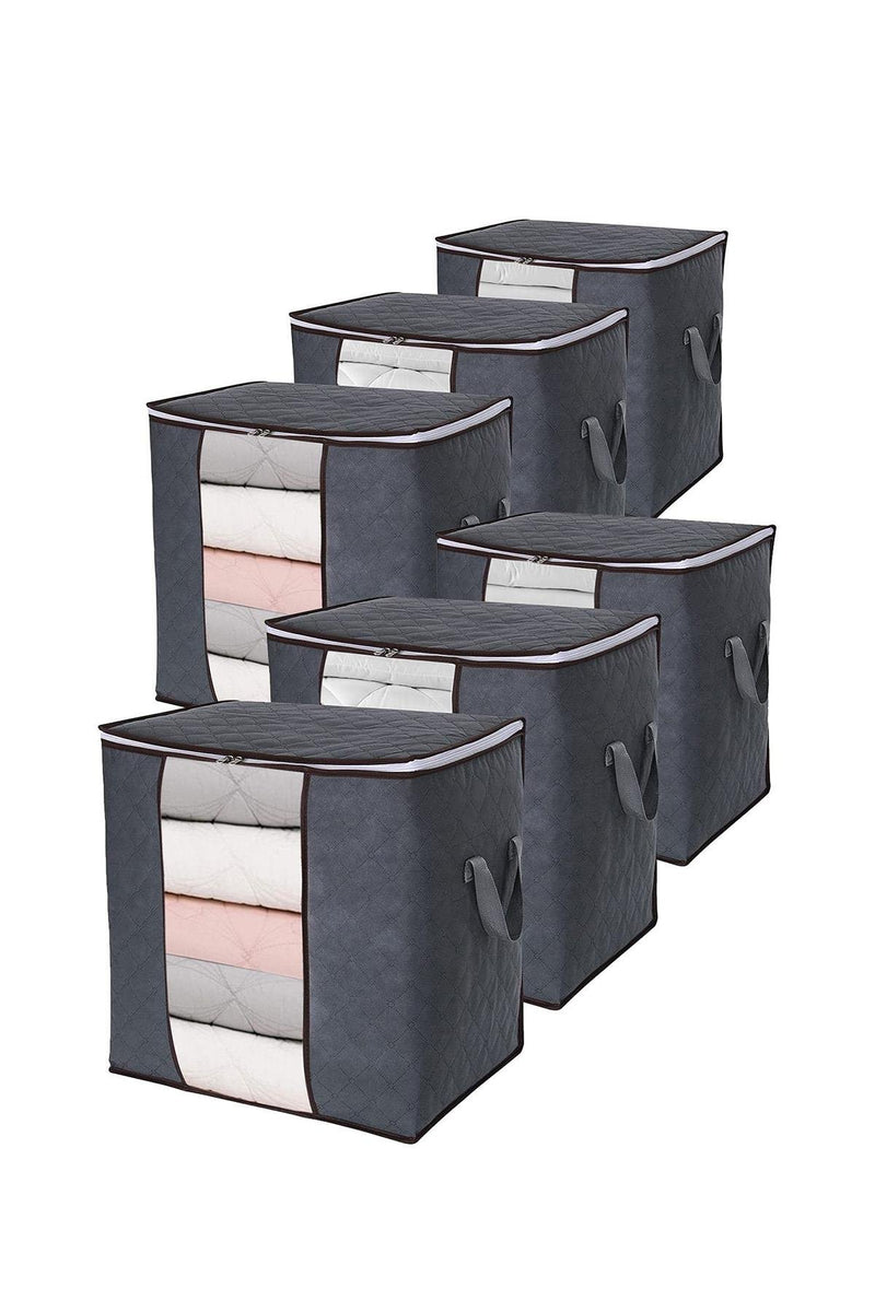 REKHOME 6 Adet Pencereli Gri Yastık Yorgan Kazak Hurcu / 50x50x36