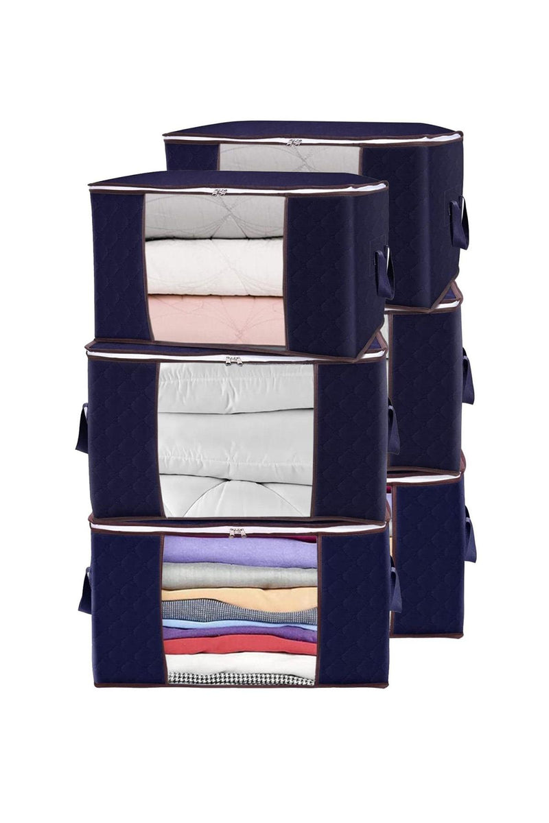 REKHOME 6 Adet Pencereli Lacivert Büyük Boy Yastık Yorgan Kazak Hurcu / 75x40x40