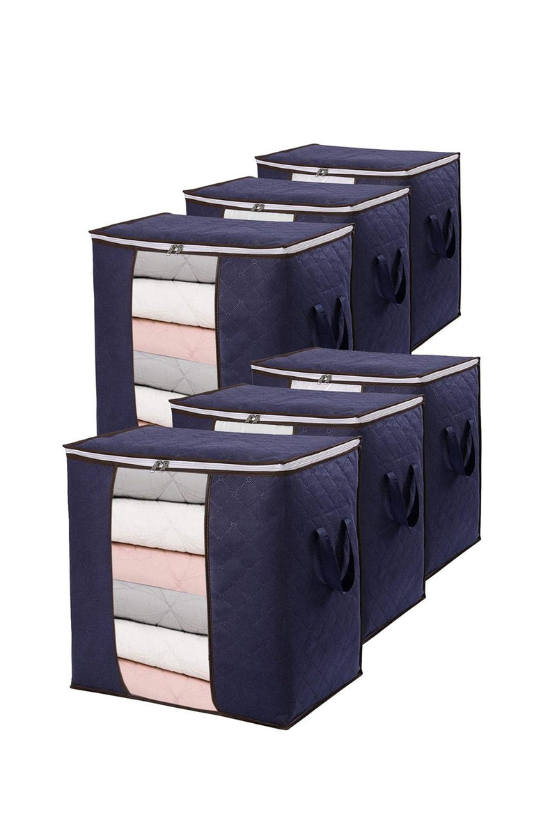 REKHOME 6 Adet Pencereli Lacivert Yastık Yorgan Kazak Hurcu / 50x50x36