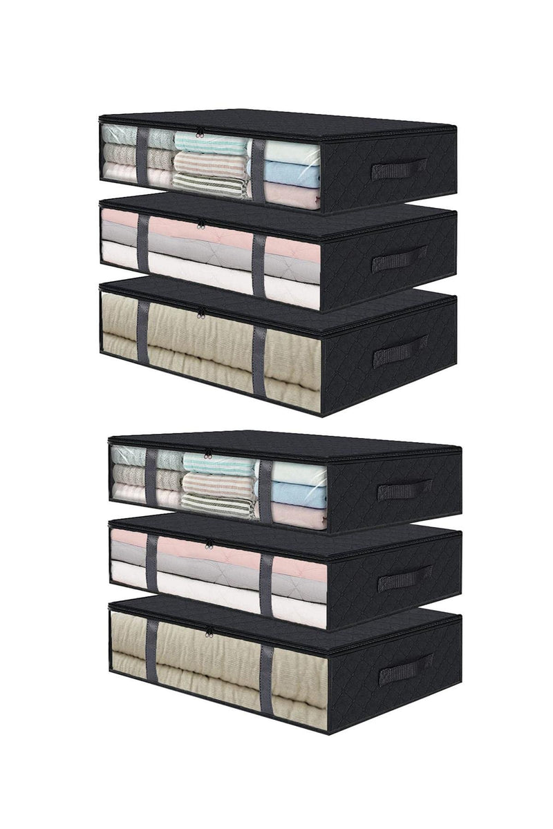 REKHOME 6 Adet Pencereli Siyah Baza Altı Yastık Yorgan Kazak Hurcu / 60x45x15