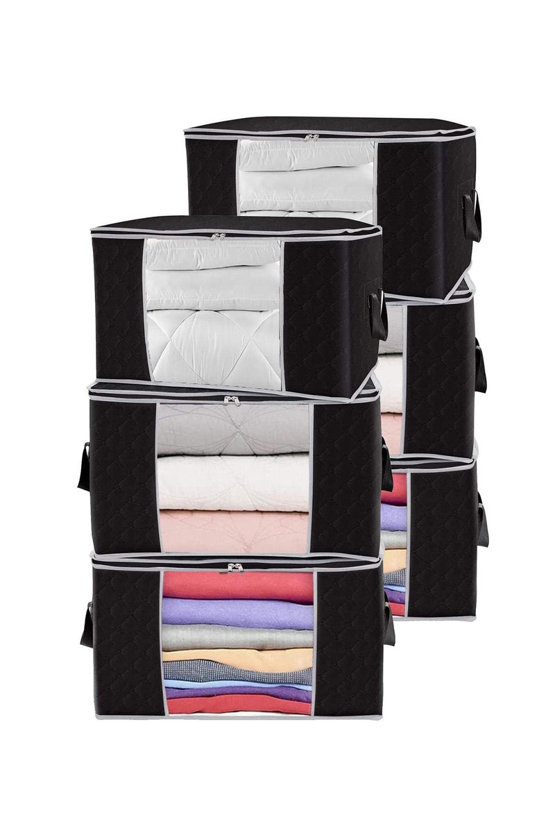 REKHOME 6 Adet Pencereli Siyah Büyük Boy Yastık Yorgan Kazak Hurcu / 75x40x40