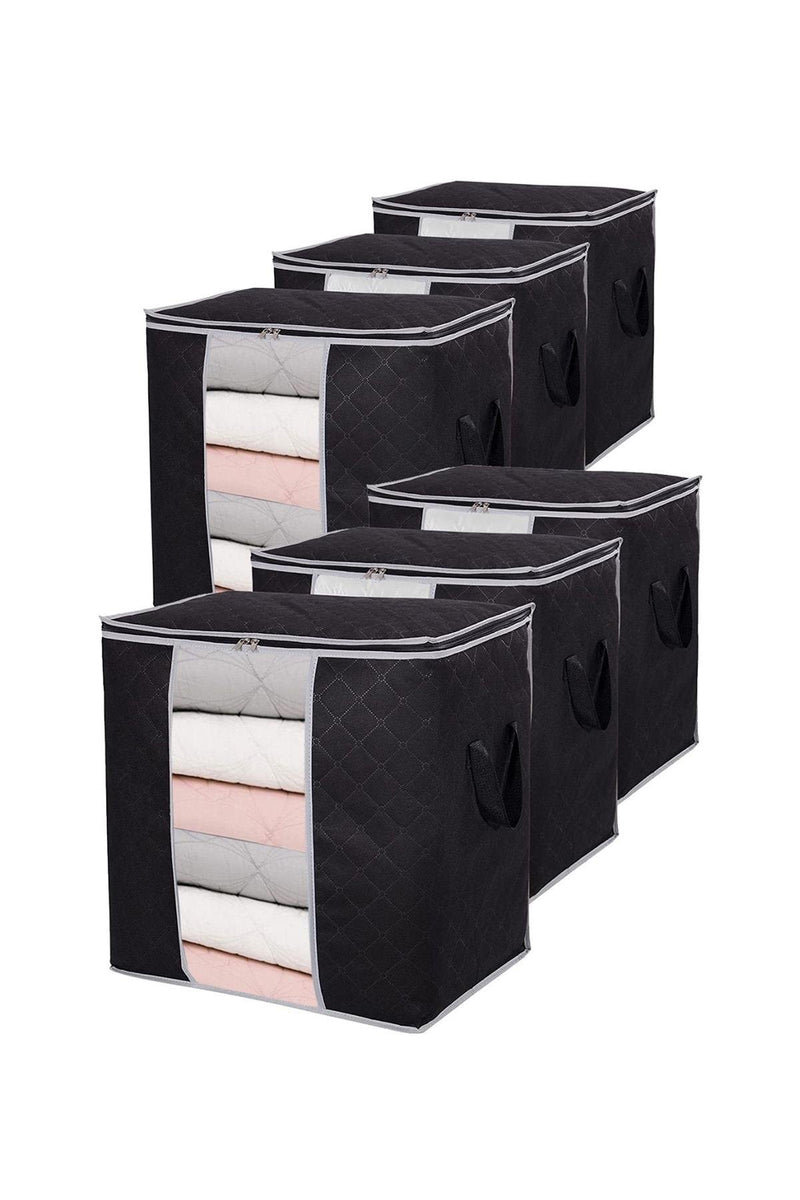 REKHOME 6 Adet Pencereli Siyah Yastık Yorgan Kazak Hurcu / 50x50x36