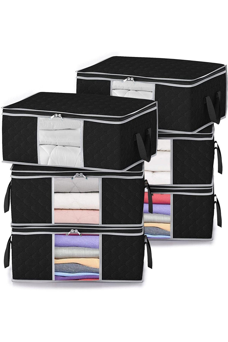 REKHOME 6 Adet Siyah Pencereli Baza Altı Kazak Pike Battaniye Giysi Kıyafet Hurcu / 52x28x21