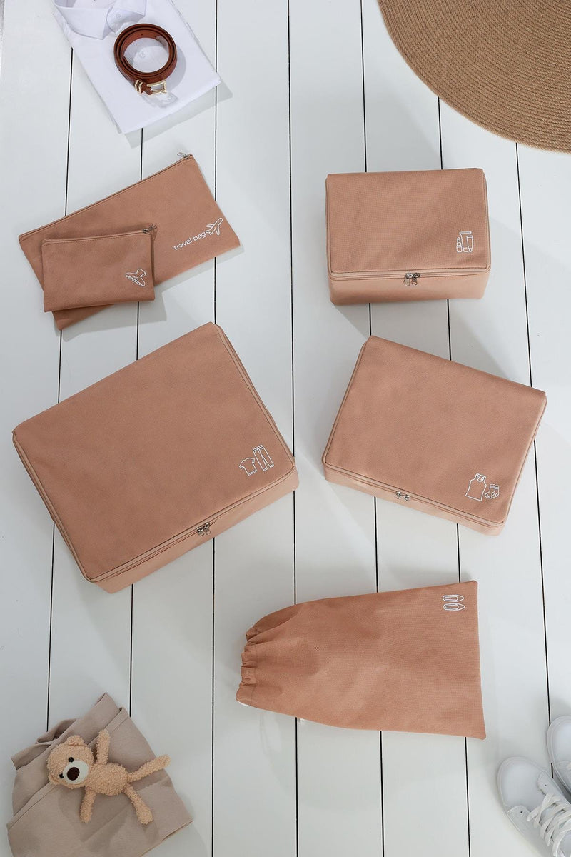 REKHOME 6'lı Bej Valiz Düzenleyici Bavul İçi Organizer Set Seyehat Hurcu